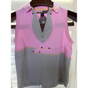 JAMIE SADOCK Shirt Womens Small Pink Gray Black 1/4 Zip Sleeveless pickleball